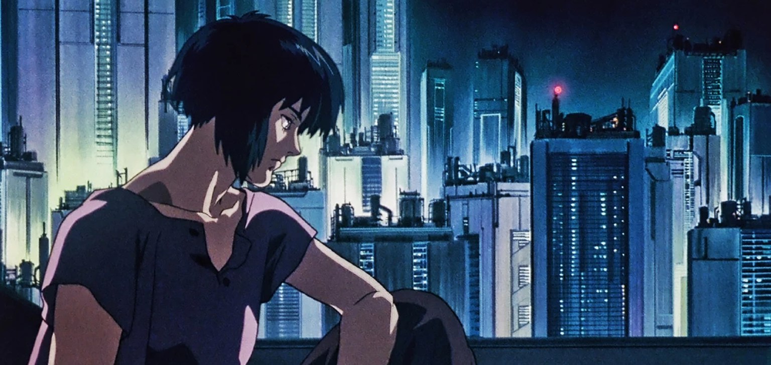 Major Kusanagi overlooking the city — Ghost in the Shell (1995)